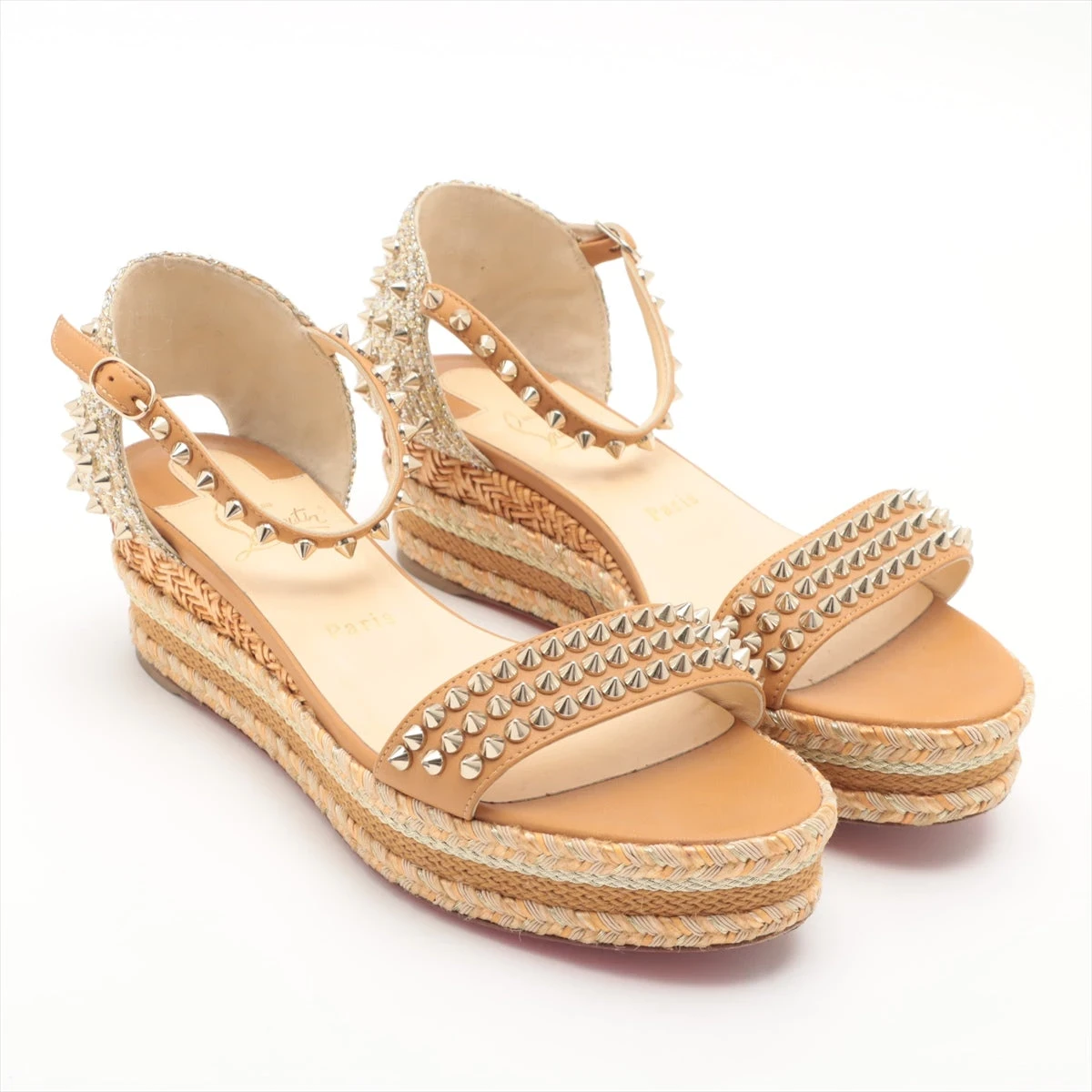 クリスチャンルブタン レザー サンダル 39 レディース キャメル