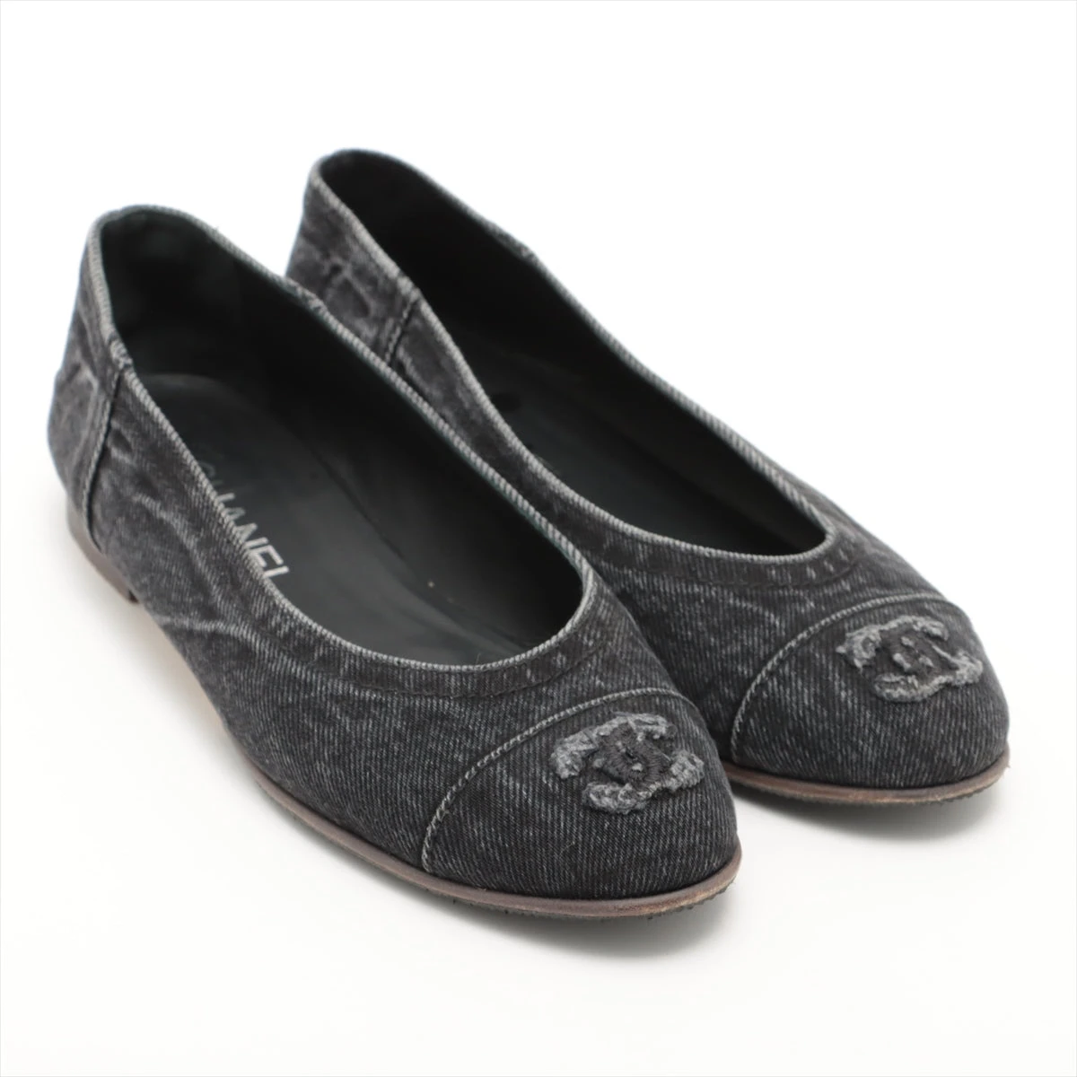 シャネル ココマーク デニム×レザー パンプス 38C レディース グレー
