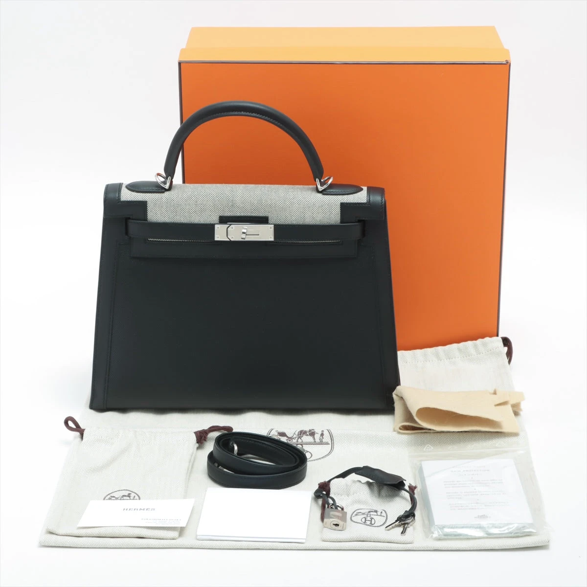 希少【HERMES】ケリー 32 トワルアッシュ ブラック 〇F刻印 HERMES(エルメス)/ケリー32（内縫い）/トゴ＋トワルアッシュ