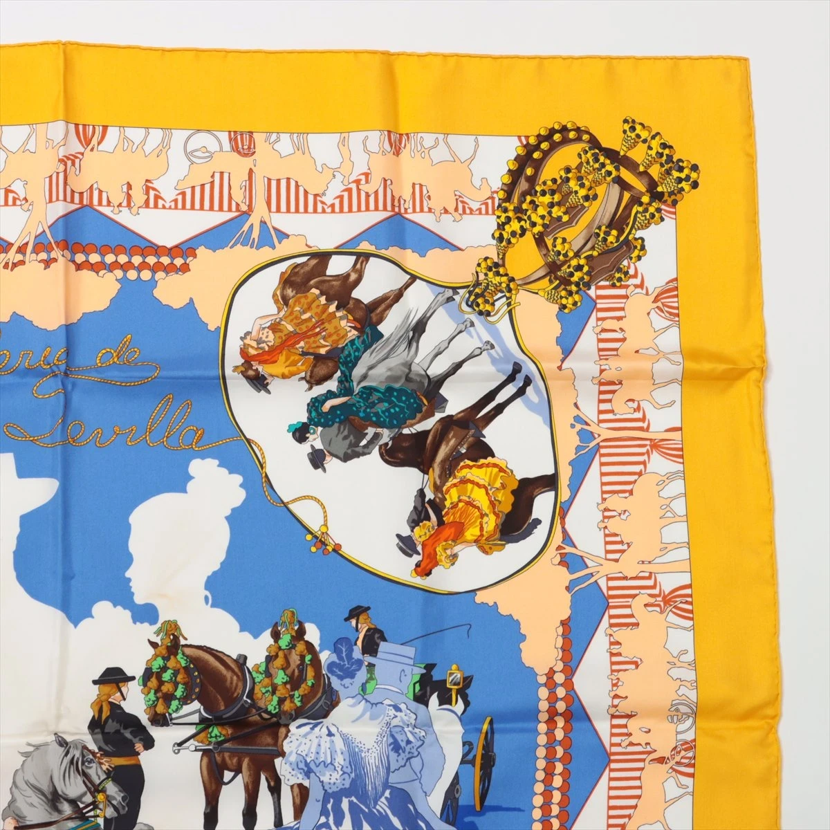 HERMES カレ 90 feria de sevilla セビリアの休日 紺 HERMES カレ 90 feria de sevilla セビリアの休日 紺