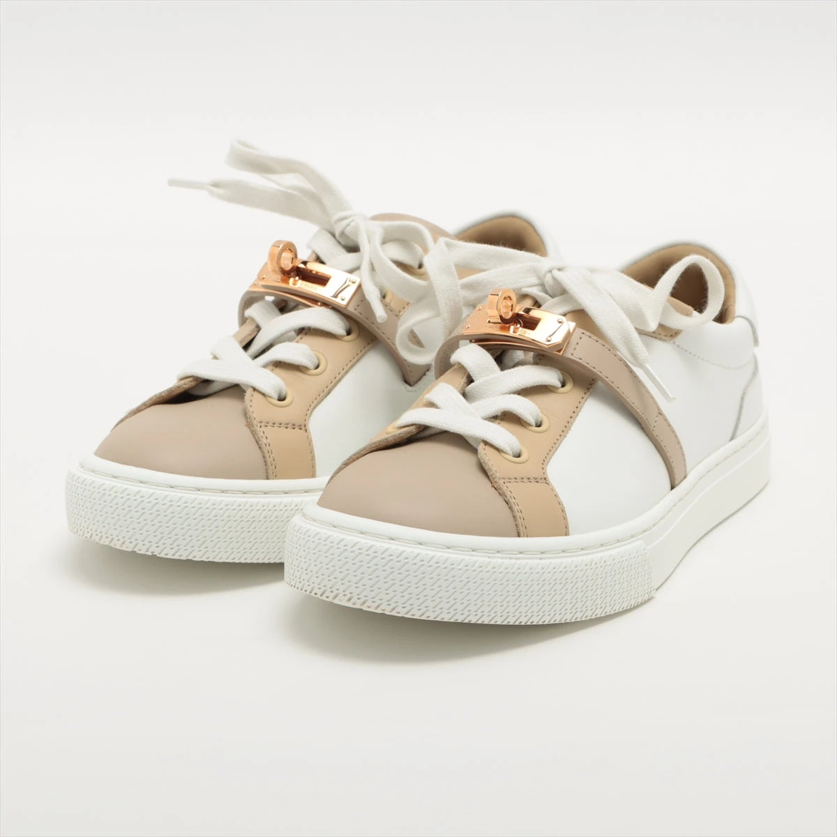 エルメス レザー スニーカー 35.5 レディース ホワイト×ベージュ