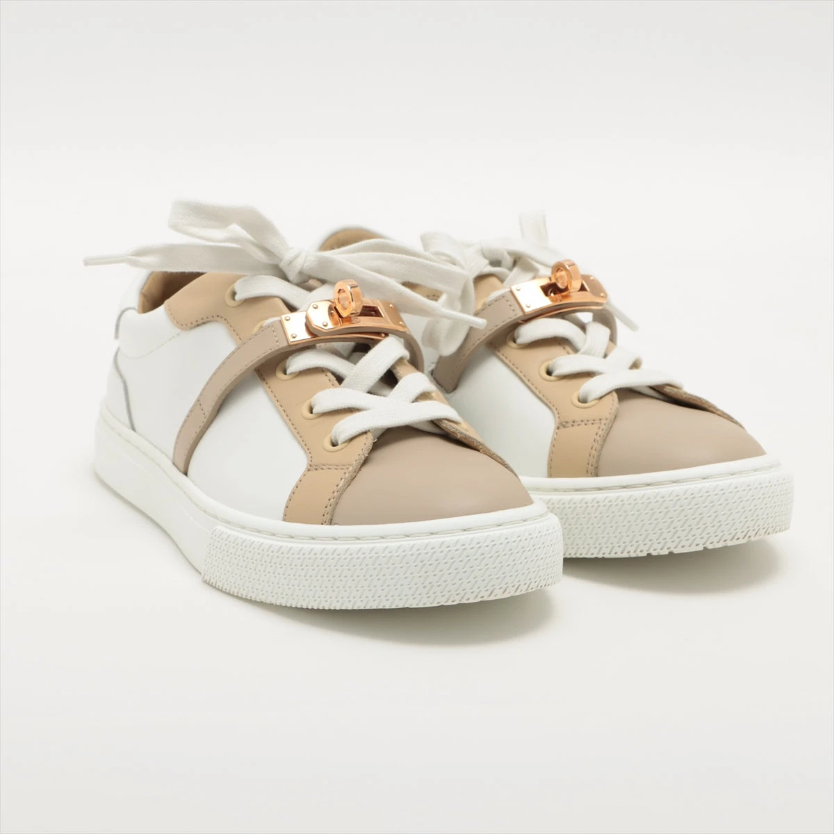 エルメス レザー スニーカー 35.5 レディース ホワイト×ベージュ デイ