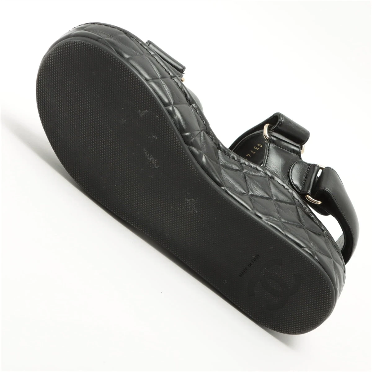 シャネル　サンダル　ミュール　ココマークロゴ　レザー　ゴールド　ブラック CHANEL 極美品△CHANEL シャネル G37387 ベロクロ ココマーク