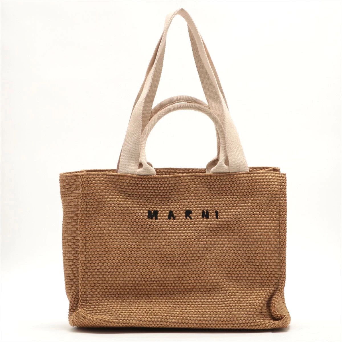 MARNI 2way ベージュ ストロー大容量　トートバッグ マルニ ストロー×キャンバス 2WAYトートバッグ ベージュ