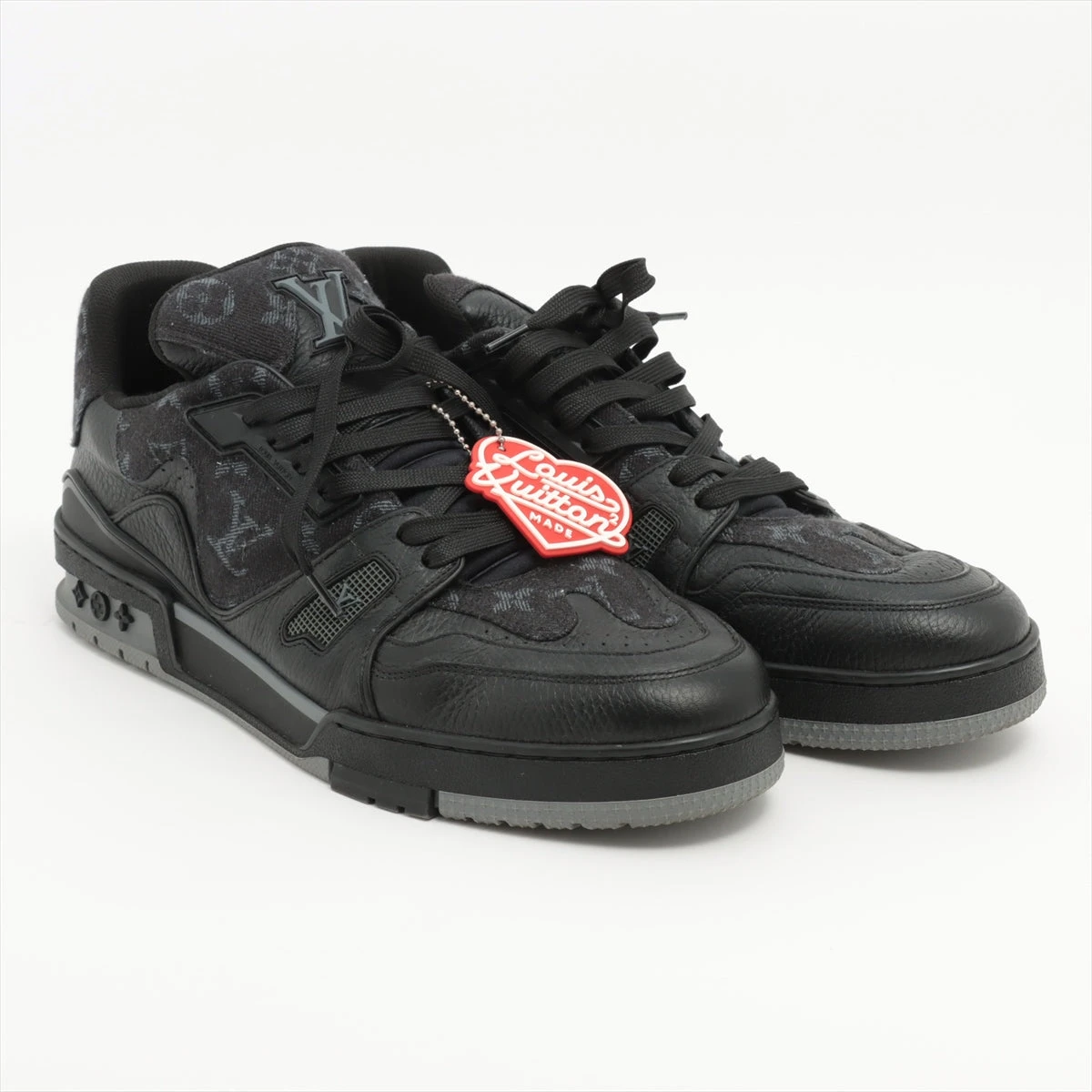 メンズ新色*LV*Trainer スニーカー オールブラックモノグラム ヴィトン×NIGO LVトレイナーライン 21年 レザー×デニム
