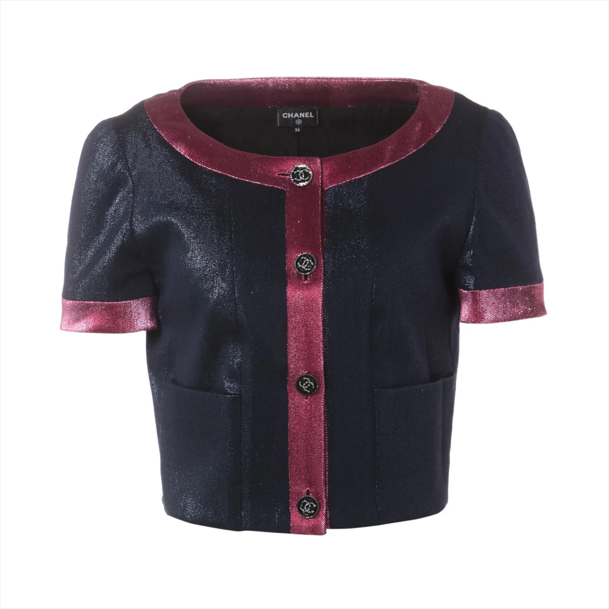 CHANEL ノーカラージャケット 36 ネイビー