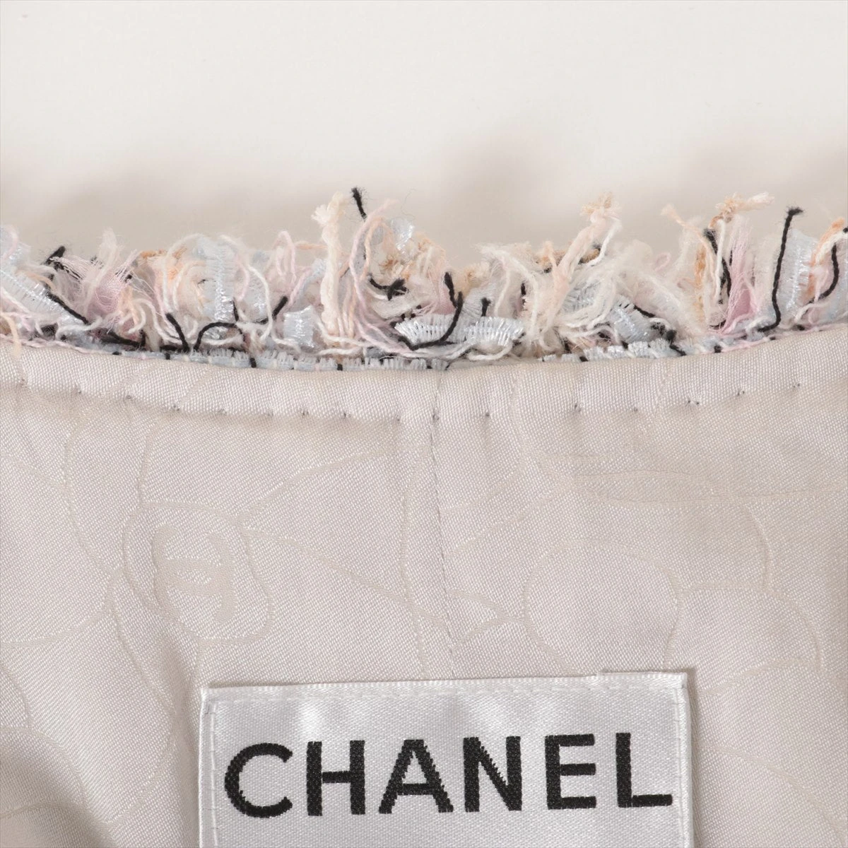 美品 訳アリ CHANEL シャネル 02A コットンカシミヤ サイドロゴテープ ココマークキューブ ジップアップ ニットジャケット 38 グレー レディース 古着 中古 二手精選專區
