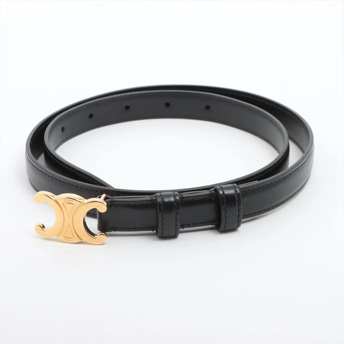 CELINE セリーヌ　レザーベルト トリオンフ　ブラック　75 CELINE セリーヌ ベルト TRIOMPHE BELT トリオンフ 45AKA3A01