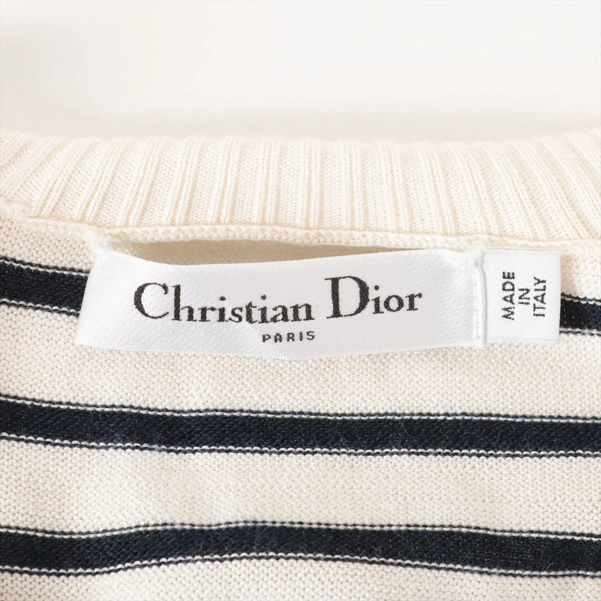 クリスチャンディオール Christian Dior ニット ボーダー アルパカ シルク カシミヤ ホワイト ダークネイビー 314S03AM413 レディース 中古 Dior - ディオール Dior ニット 衣料品 トップス シルク