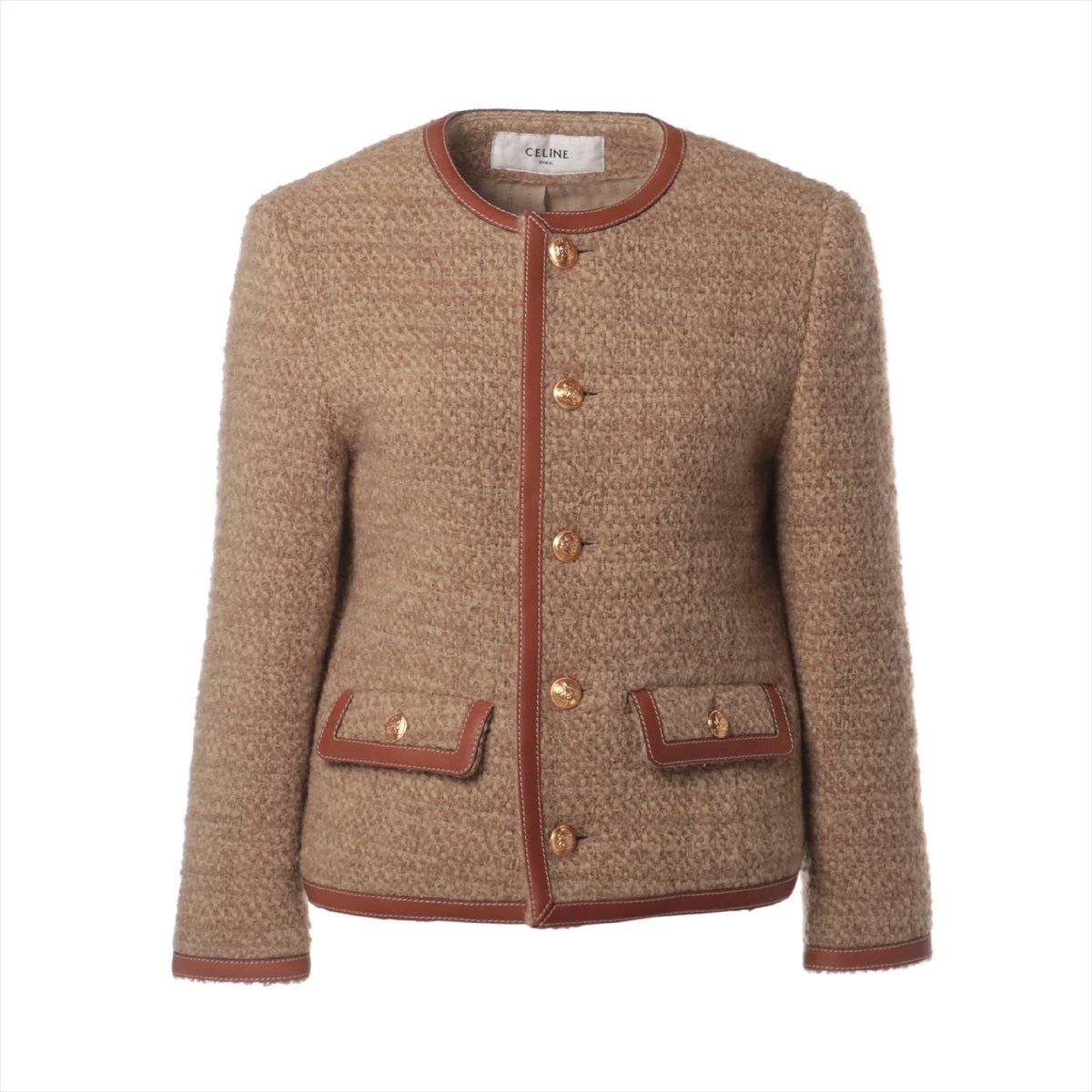 セリーヌ ウール×レーヨン×モヘヤ ノーカラージャケット 34 レディース