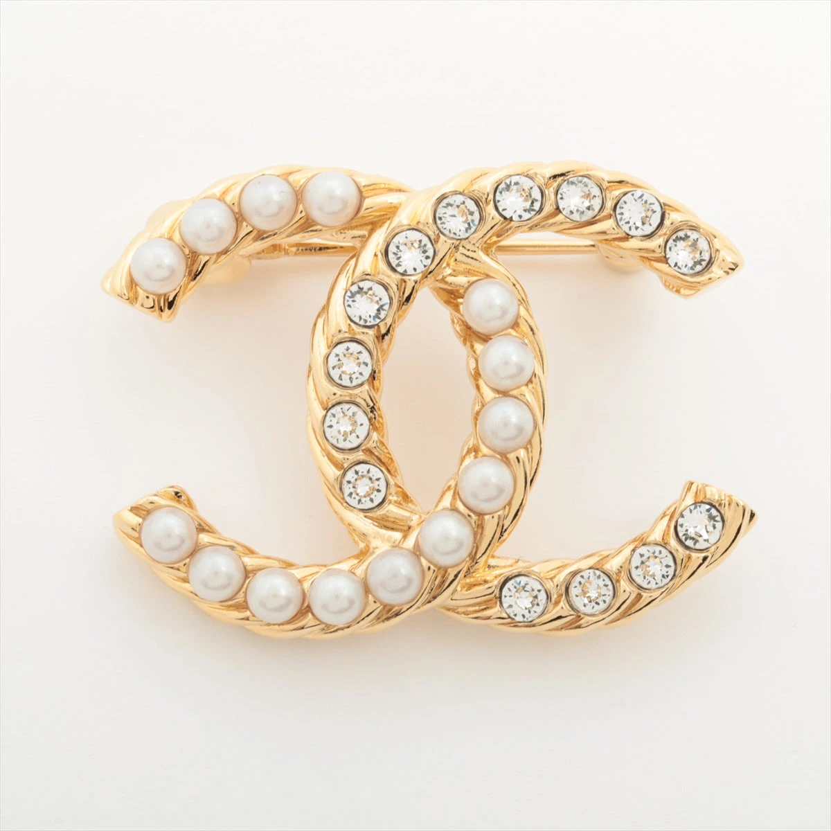 ココマーク ブローチ GP×ラインストーン×フェイクパール ゴールド