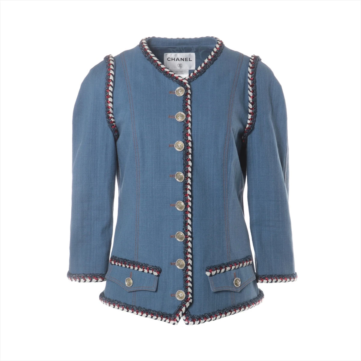 CHANEL ノーカラージャケット 34 ブラック シルク ナイロン