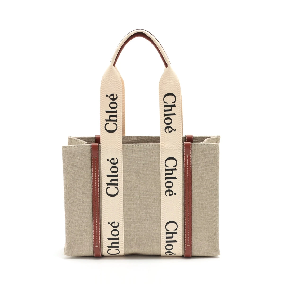 Chloé トートバッグ ベージュ キャンバス Chloe クロエ woody ウッディ ミディアムトートバッグ