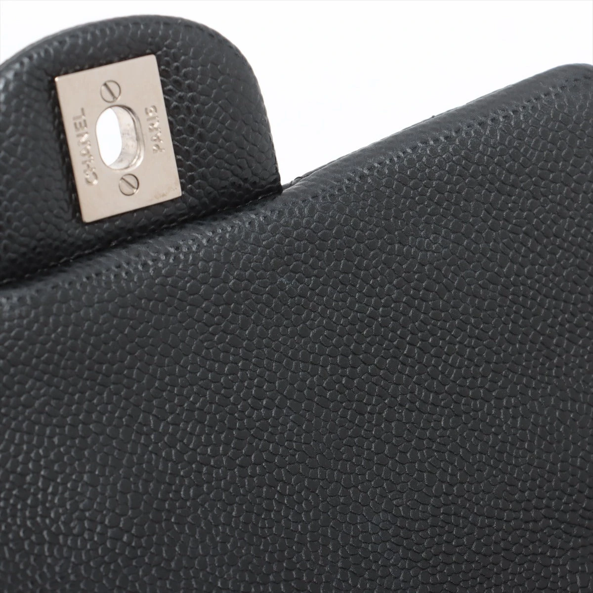 美品【CHANEL】ブラック キャビアスキン シングルフラップバック シャネル ミニマトラッセ20 キャビアスキン シングルフラップ