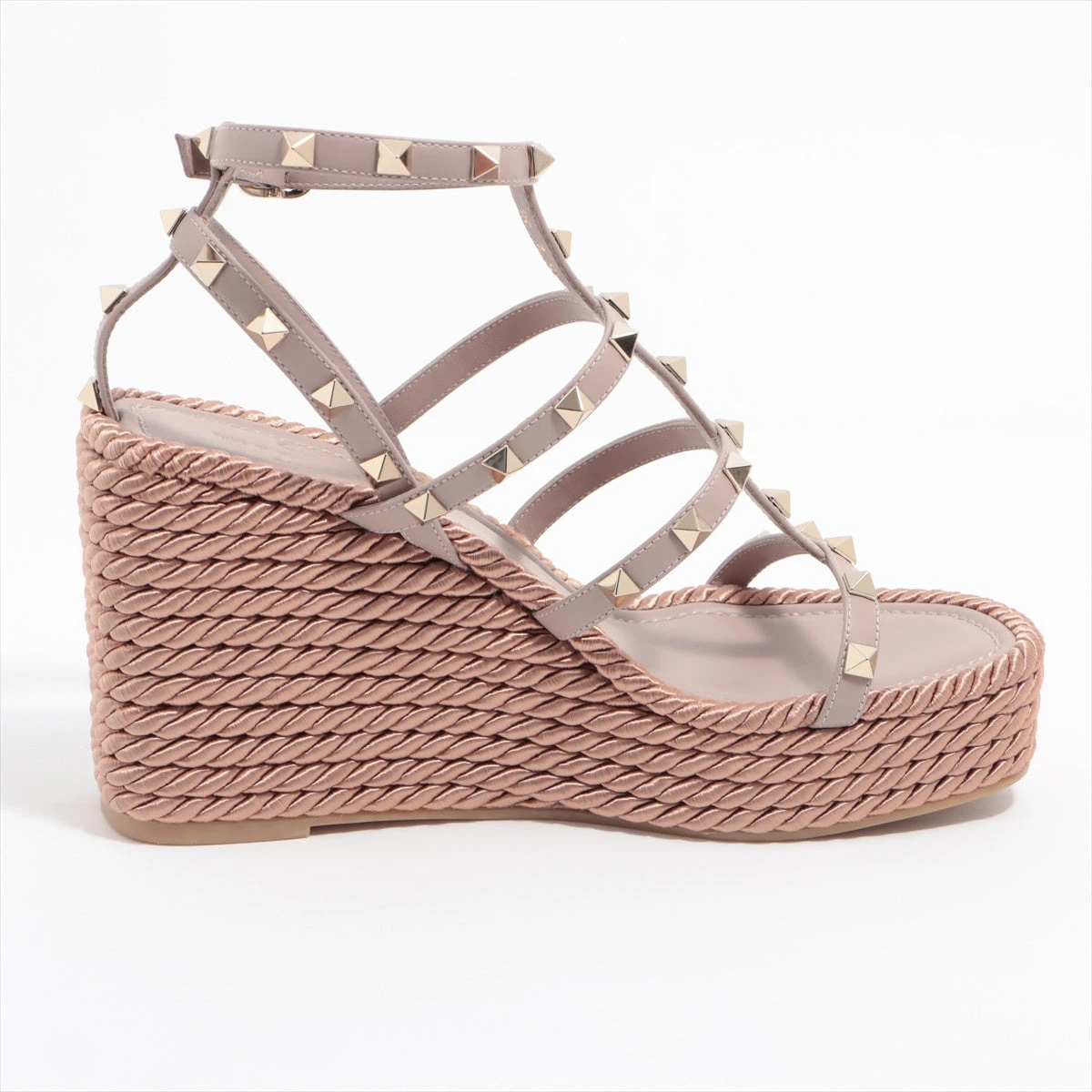 極美品 ヴァレンティノ ロックスタッズ ウェッジサンダル ピンクベージュ 35 VALENTINO ヴァレンティノ ストラップ サンダル ロックスタッズ