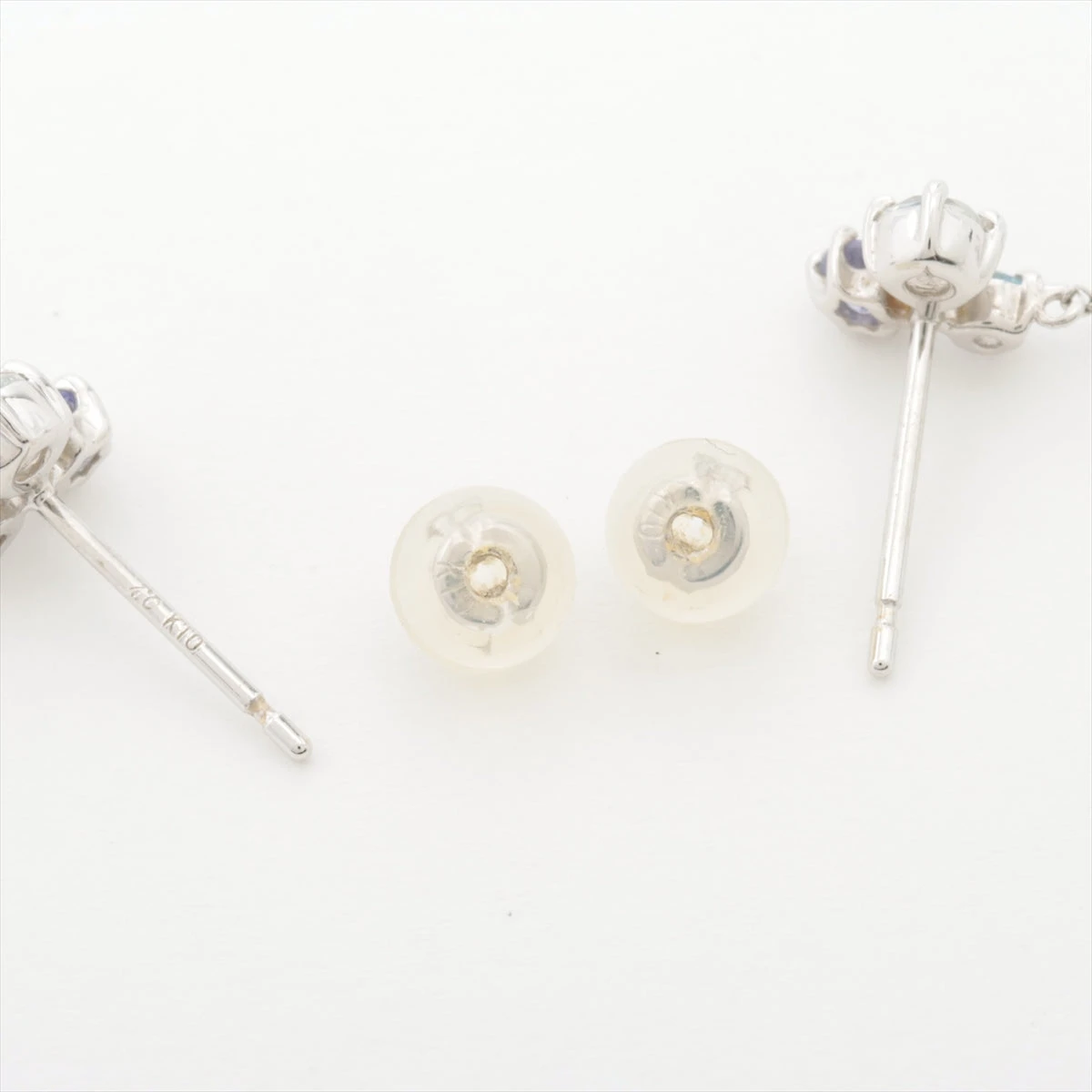 4℃ 色石 ピアス K10(WG) 総0.9g キャッチブランド刻印なし