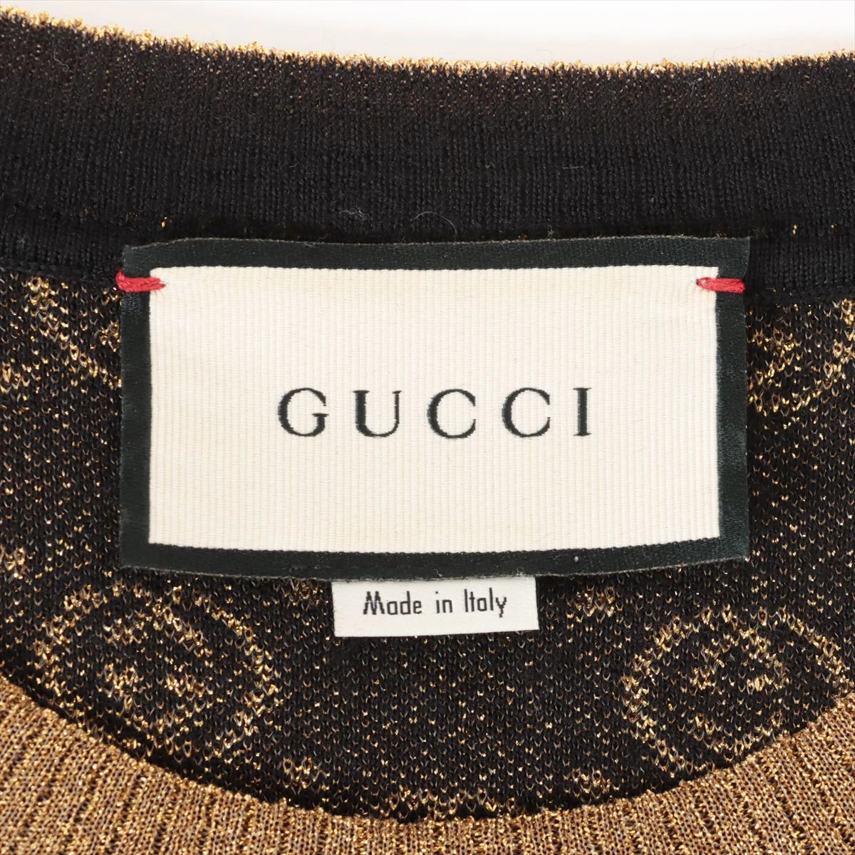 GUCCI 半袖ニット 黒・金 ロゴパターン グッチ ニット GGパターン ウール 半袖 レディースサイズM