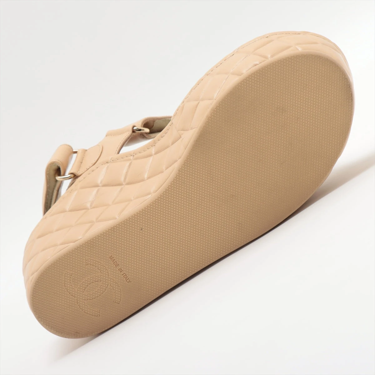 【シャネル】 ウェッジソールサンダル ゴールド ベージュ 34C(22cm) シャネル】 ウェッジソールサンダル ゴールド ベージュ 34C(22cm)