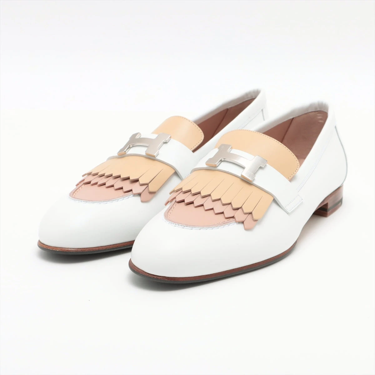 HERMES ベージュ　キャメル　 ローファー レザー　38 24.5㎝ エルメス レザー ローファー 35 1/2 レディース ホワイト