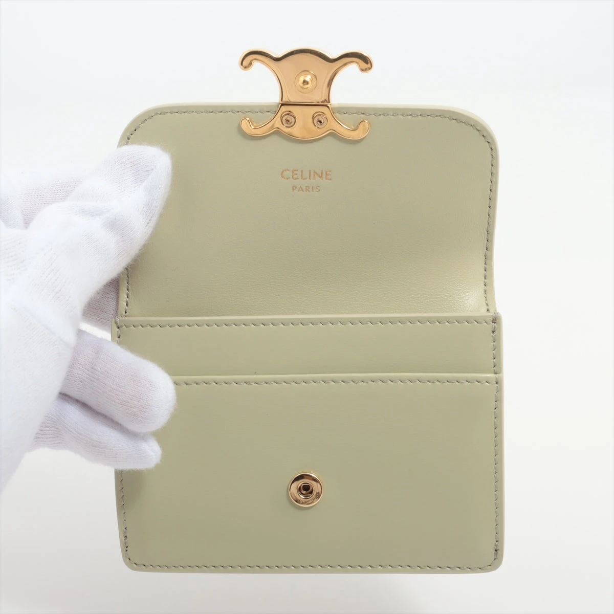 セリーヌ トリオンフ レザー 名刺入れ グリーン ピスタチオ A2192397
