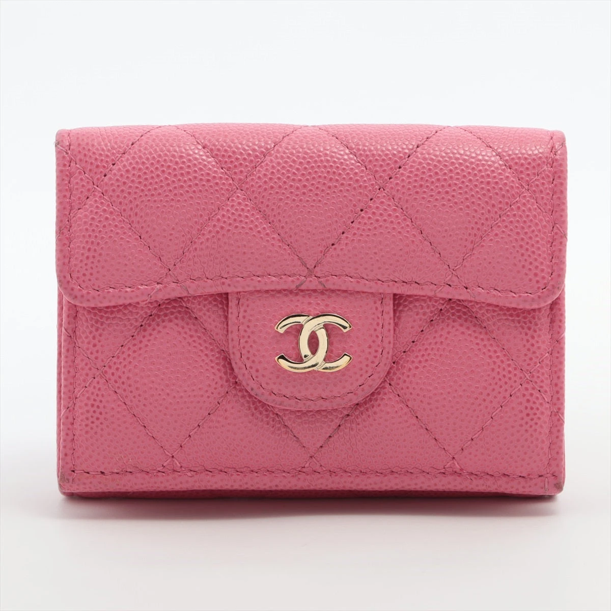 シャネル マトラッセ キャビアスキン コンパクトウォレット ピンク