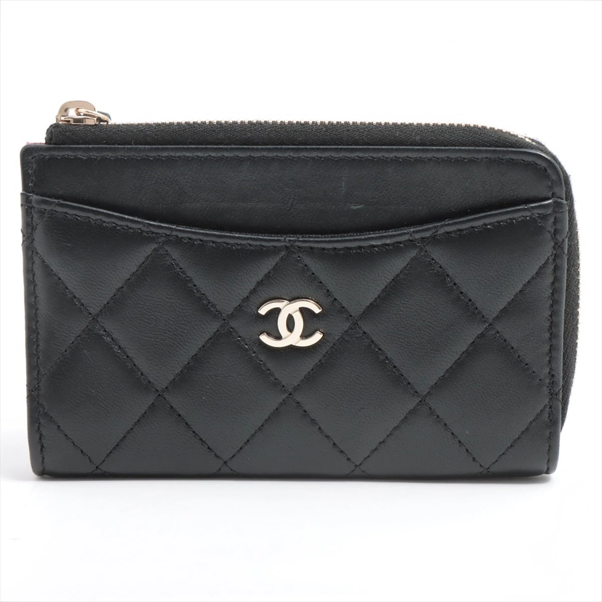 【ジャンク品】CHANEL ブラック ラムスキン　コインケース CHANEL シャネル ジップコインパース ブラック ココマーク