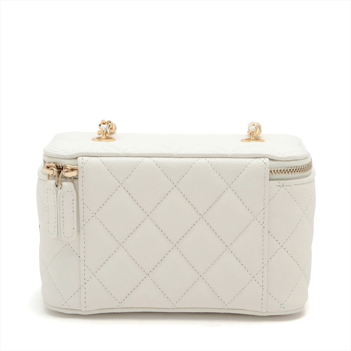 CHANEL バニティバッグ キャビアスキン マトラッセ 白 チェーン シャネル マトラッセ キャビアスキン チェーンショルダーバッグ