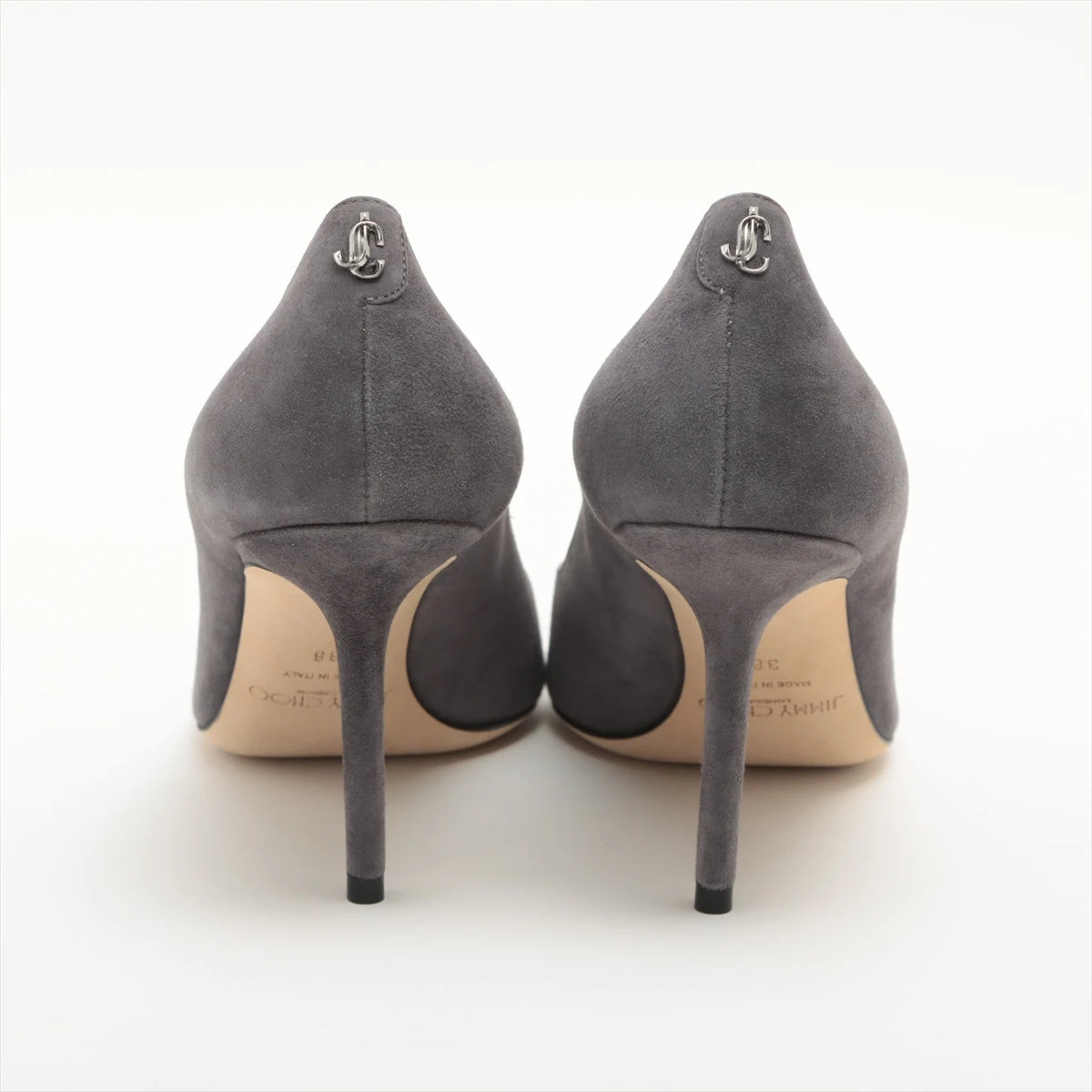 ★美品★JIMMY CHOO★ グレージュ スエード パンプス スカーレット50｜シルバービンテージメタリックレザーパンプス