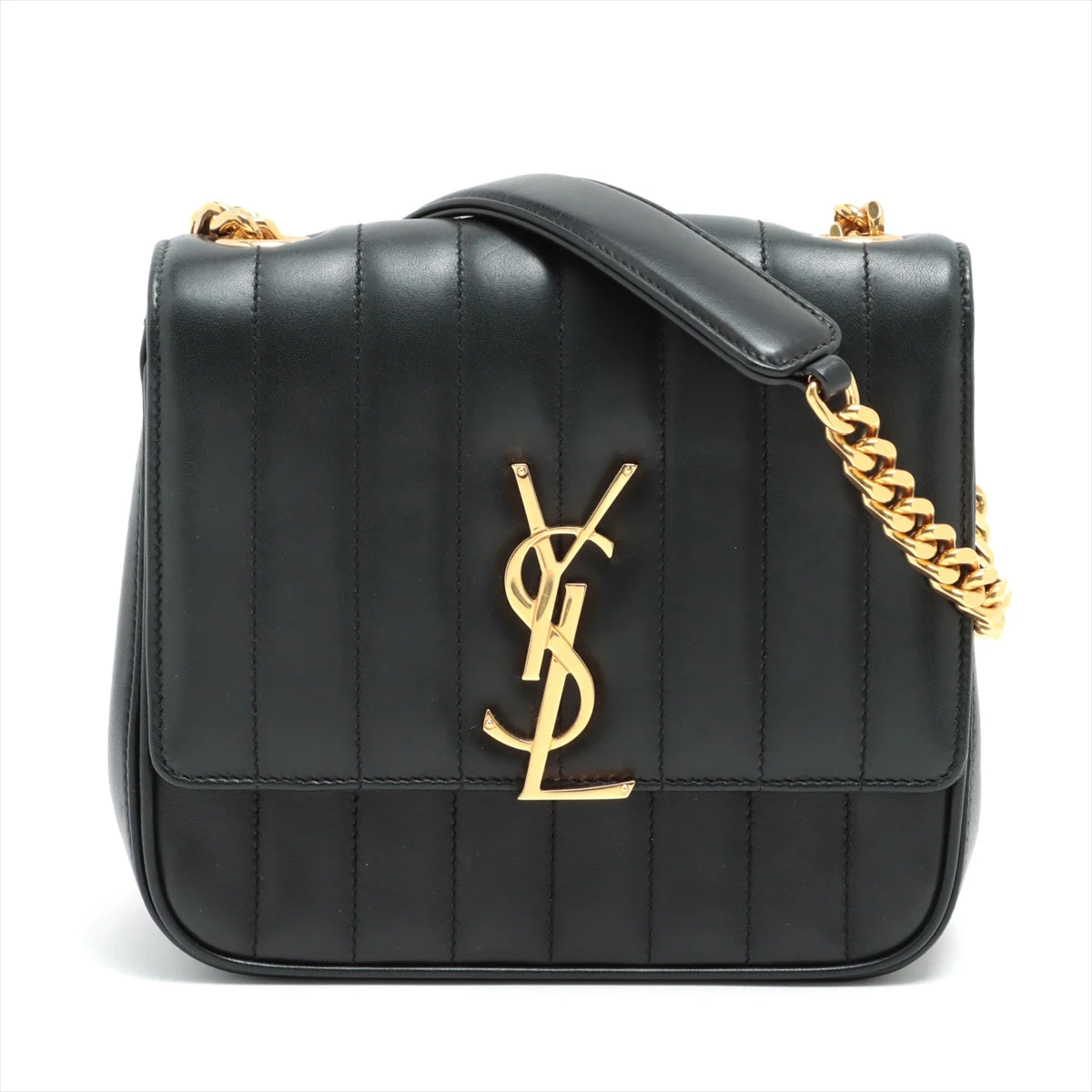 サンローランパリ ヴィキ レザー チェーンショルダーバッグ ブラック