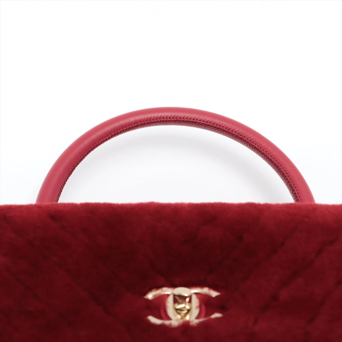 シャネル ココハンドル ファー×レザー 2WAYハンドバッグ シェブロン