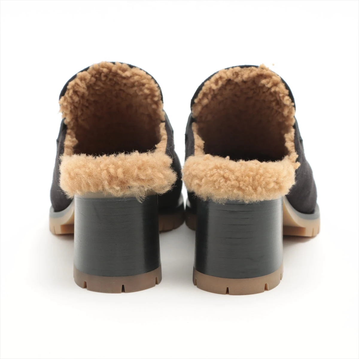 HERMES Flore 60 ミュール スエード ムートン エルメス フロール60 ムートン ミュール 37 レディース ブラウン コン