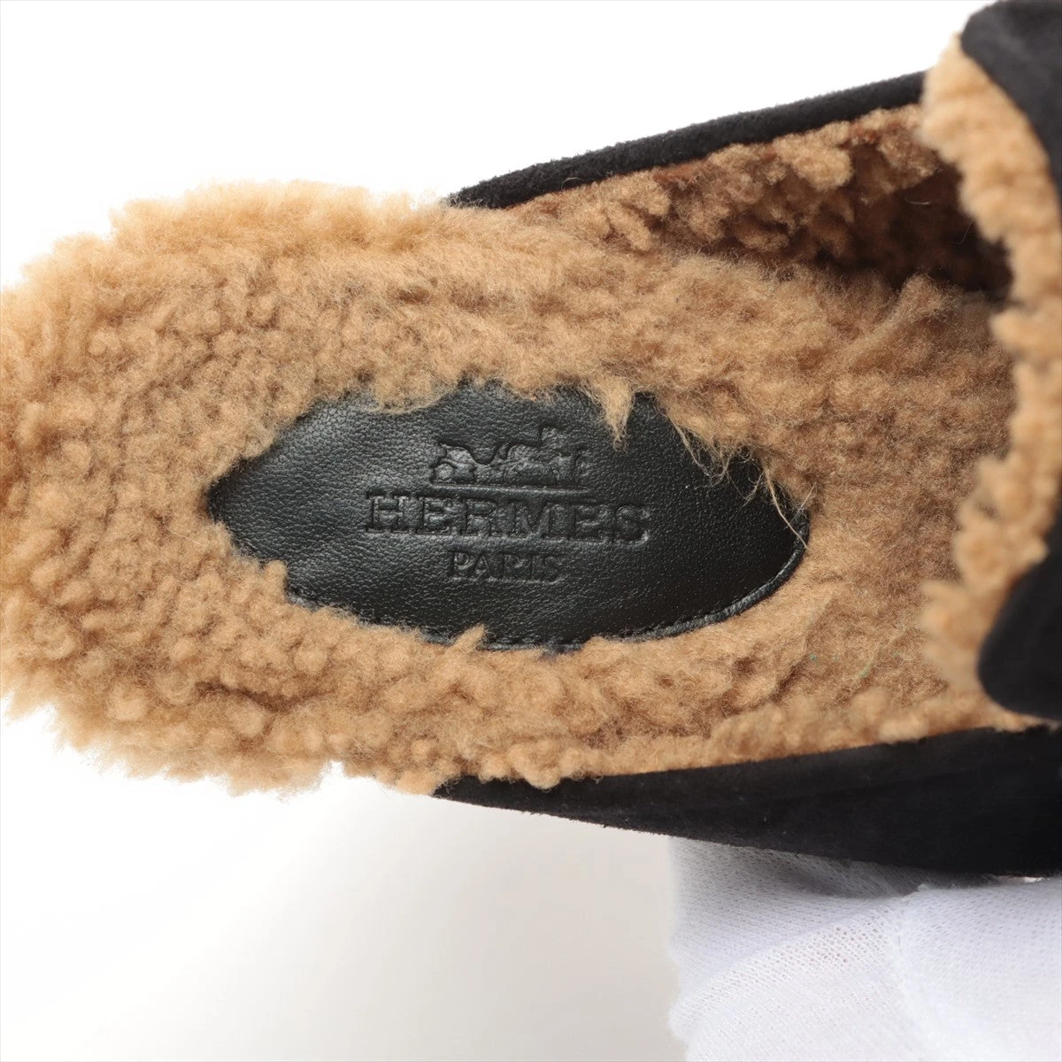 エルメス スエード×ムートン ミュール 36 レディース ブラック