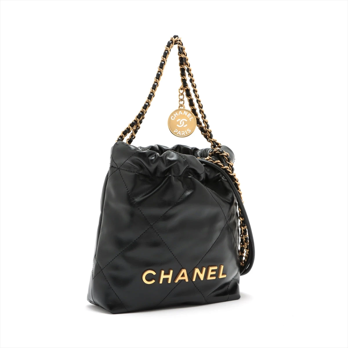 CHANEL22 ブラックレザー ショルダーバッグ シャネル シャネル22 スモール レザー チェーンショルダーバッグ