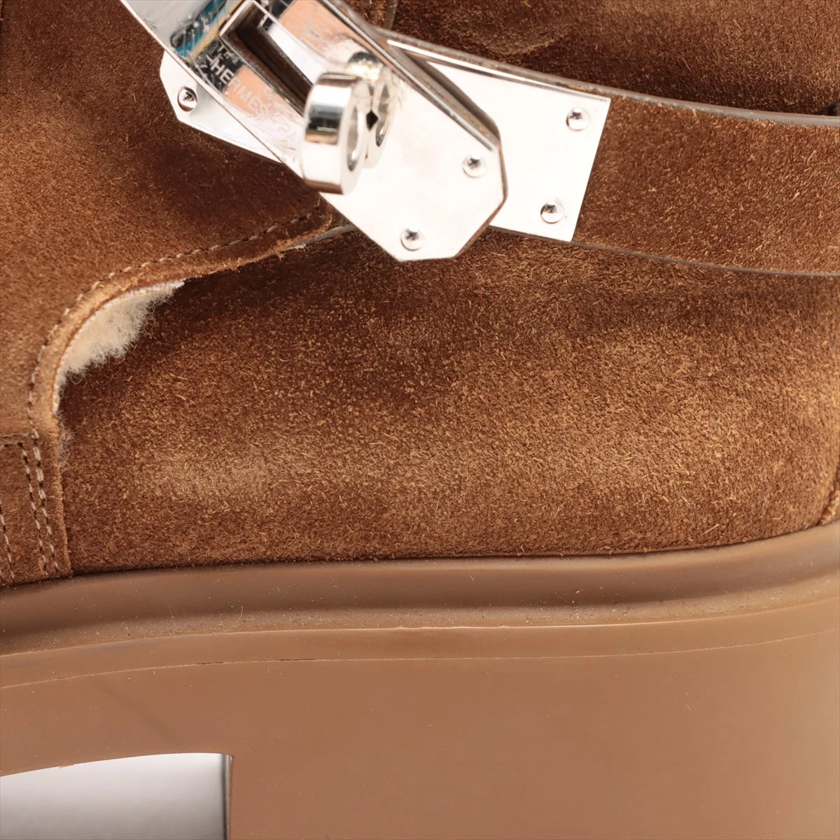 エルメス シープスキン ショートブーツ 35 レディース ブラウン ヴェオ