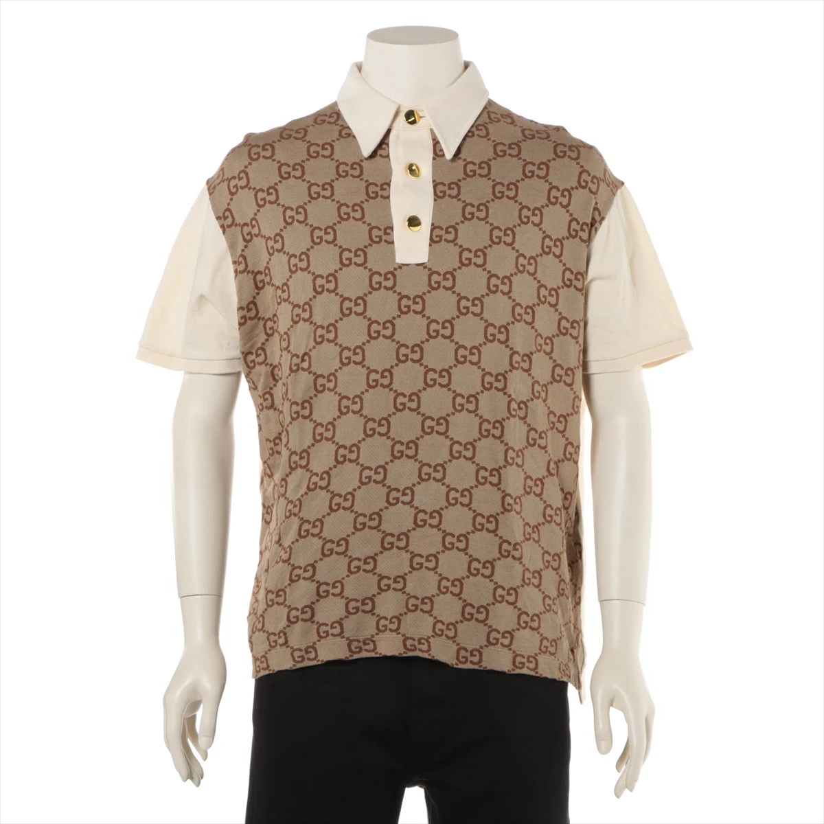 グッチ GGジャカード コットン×シルク ポロシャツ L メンズ ブラウン