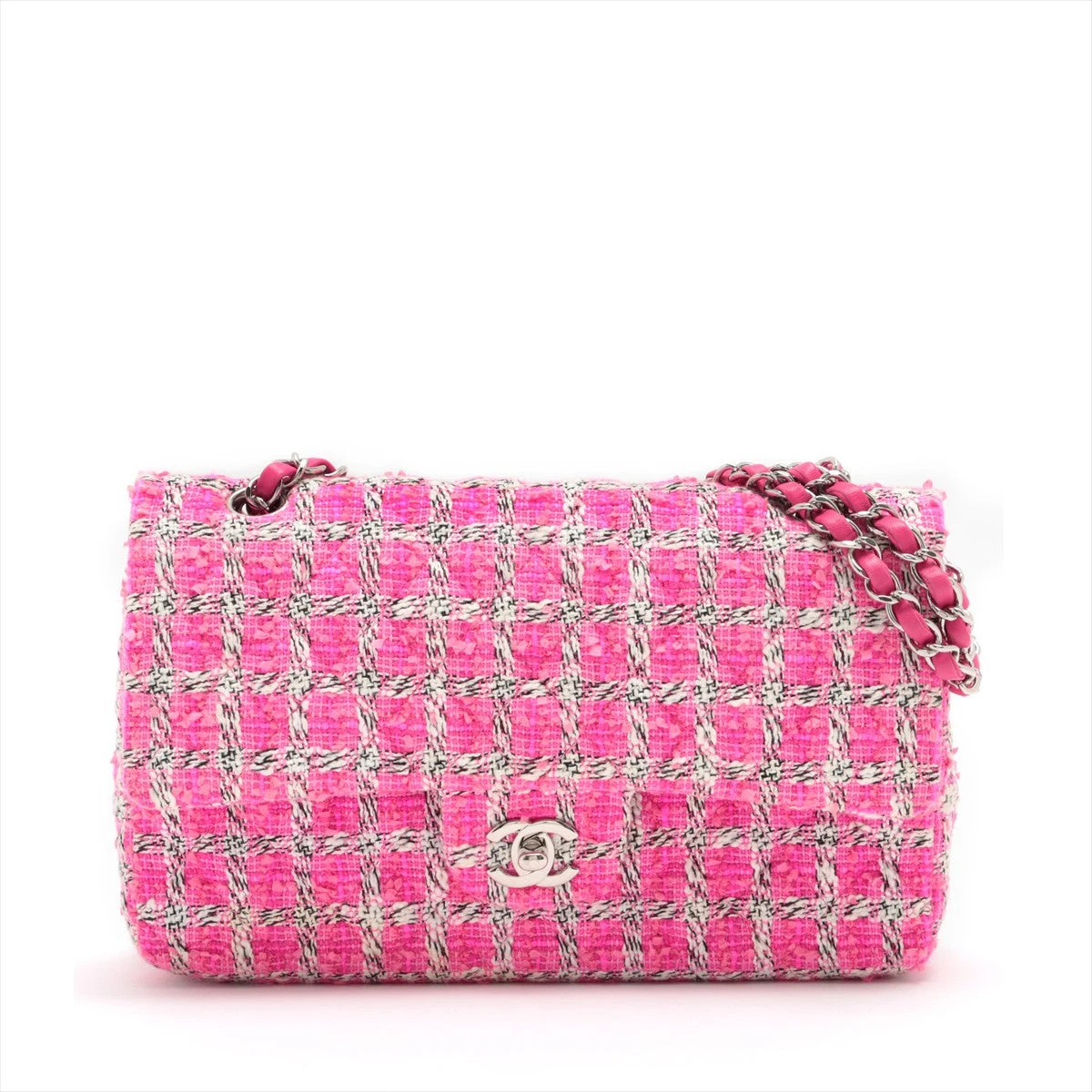 CHANEL マトラッセ ツイード ピンクダブルフラップダブルチェーンバッグ