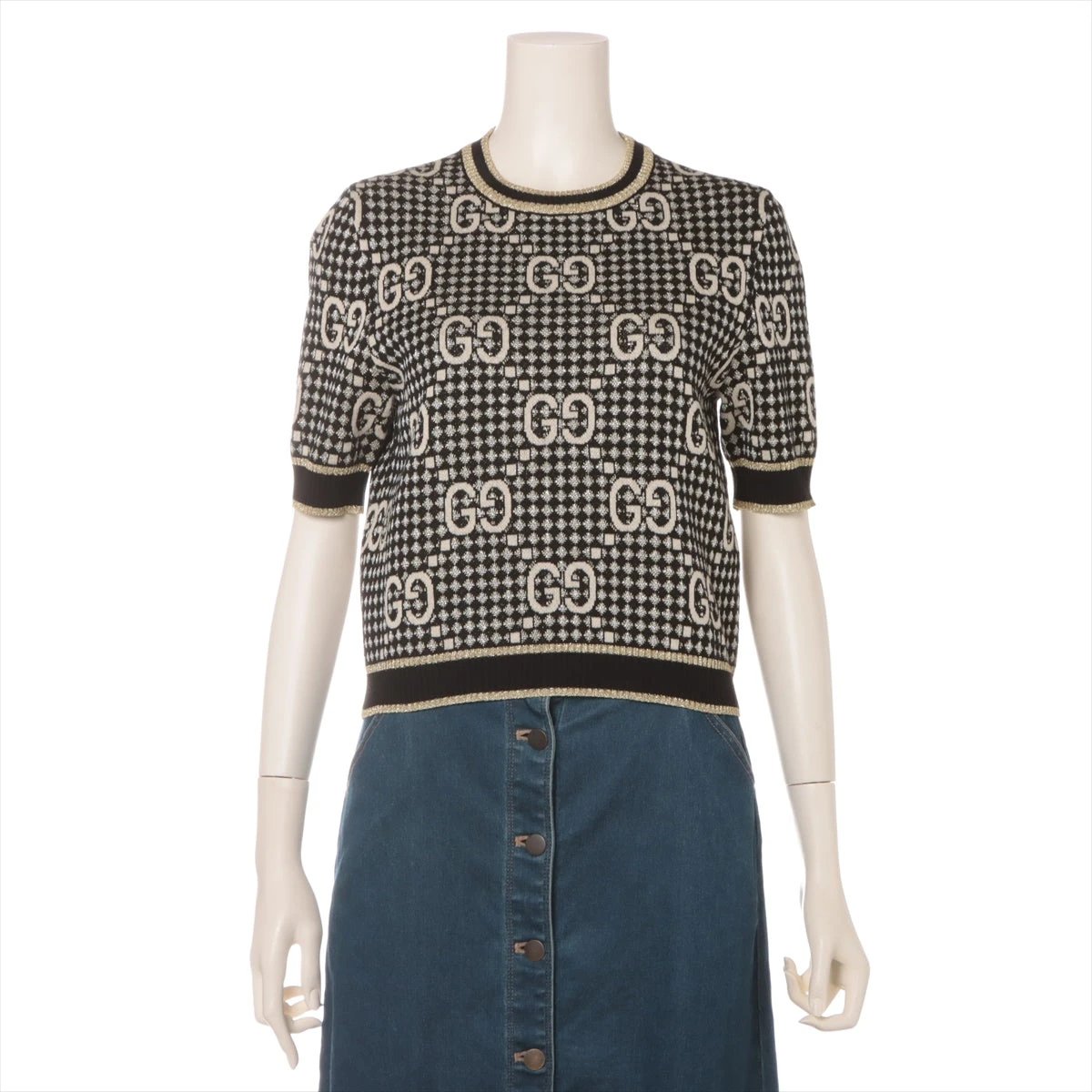 GUCCI 】GGロゴニット 半袖 M ブラック/ゴールド GUCCI グッチ ニット