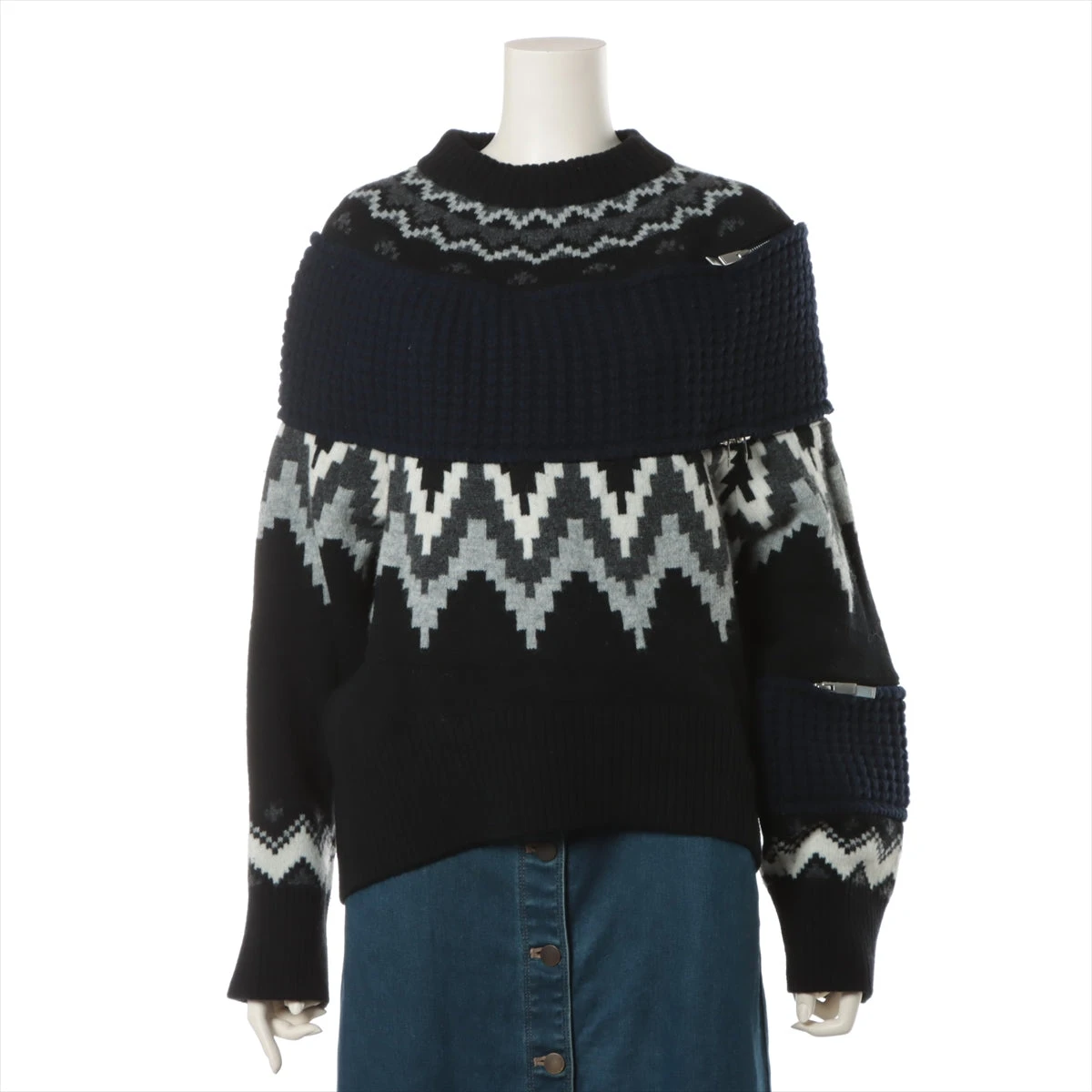 サカイ 19AW ウール×ナイロン ニット 2 レディース ブラック 19-04743  