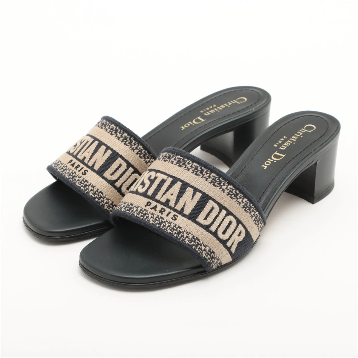 Christian Dior ロゴスリッパサンダル ネイビー・ベージュ