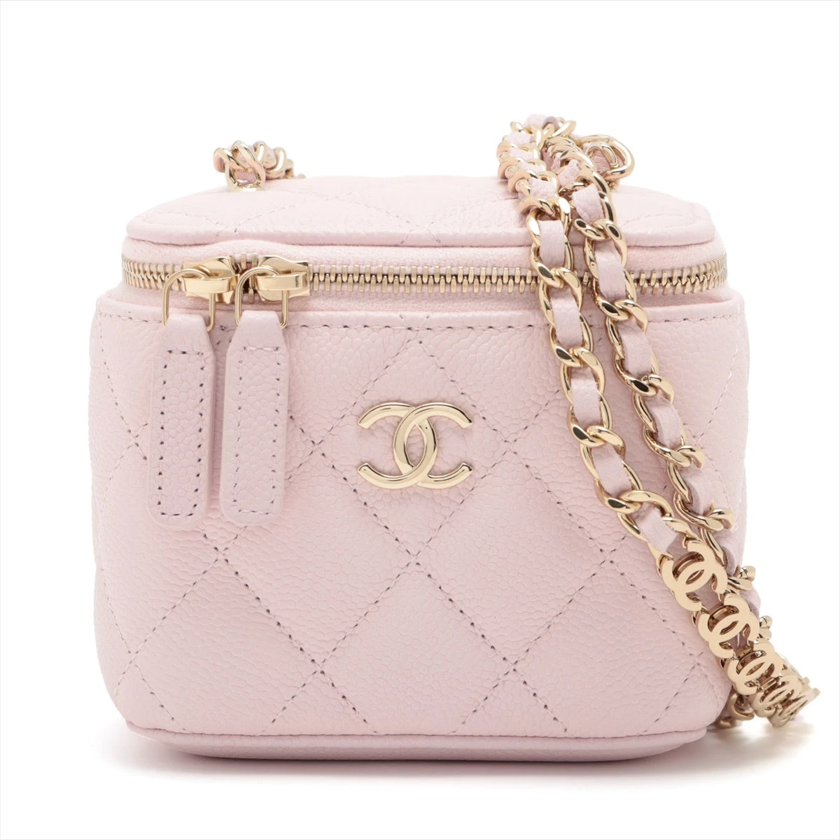 シャネル マトラッセ キャビアスキン バニティバッグ ピンク