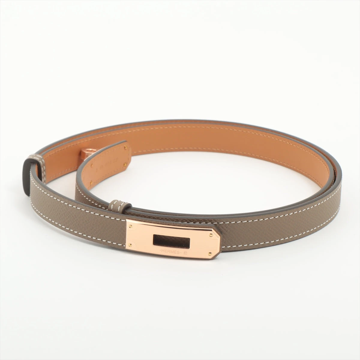 HERMES　ケリーベルト　グレーベージュ系 レザーベルト ピンクゴールド HERMES ケリーベルト グレーベージュ系 レザーベルト ピンク