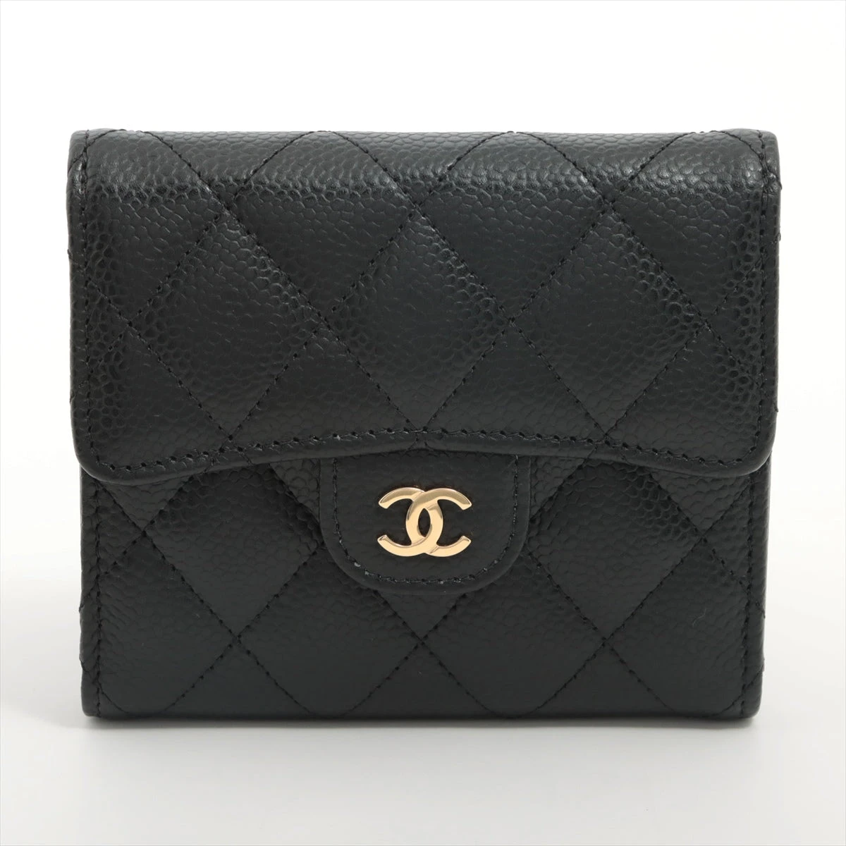 シャネル マトラッセ キャビアスキン 財布 ブラック ゴールド金具