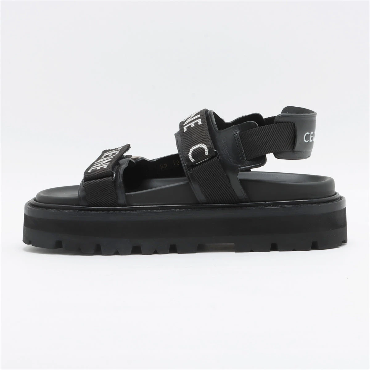 セリーヌ レザー×ファブリック サンダル 38 レディース ブラック  