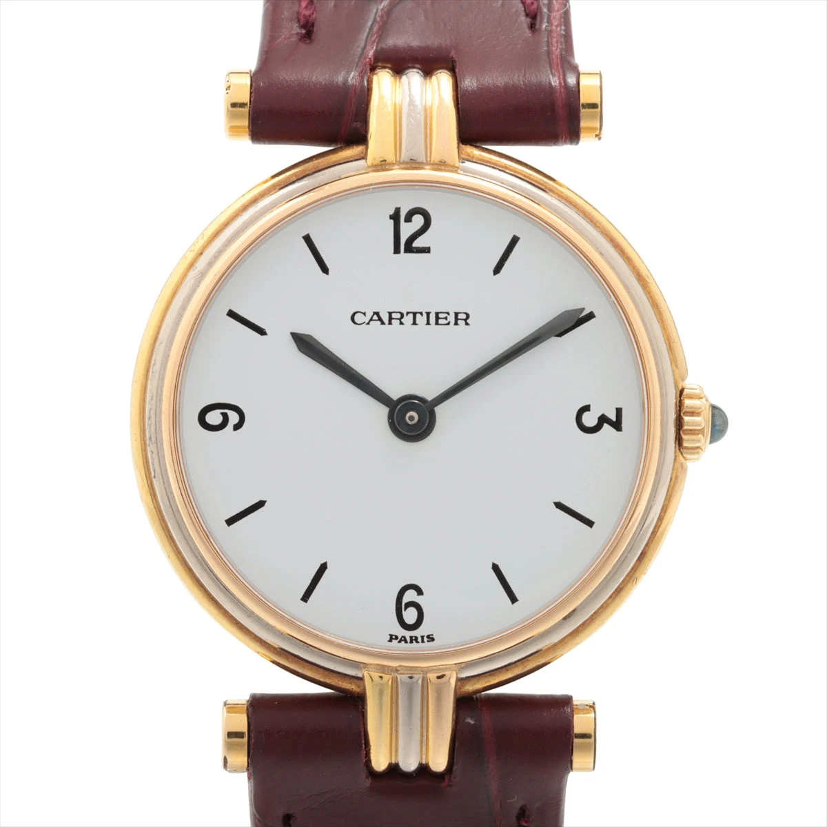 カルティエ マストヴァンドーム YG×革 QZ 白文字盤 パリ文字盤