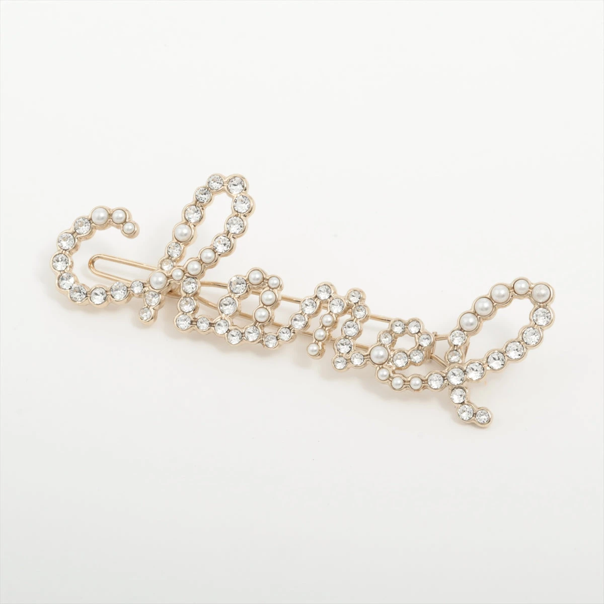 美品　 CHANEL ロゴ ヘアピン パール シャネル ロゴ B20V ヘアクリップ GP×ラインストーン×フェイクパール