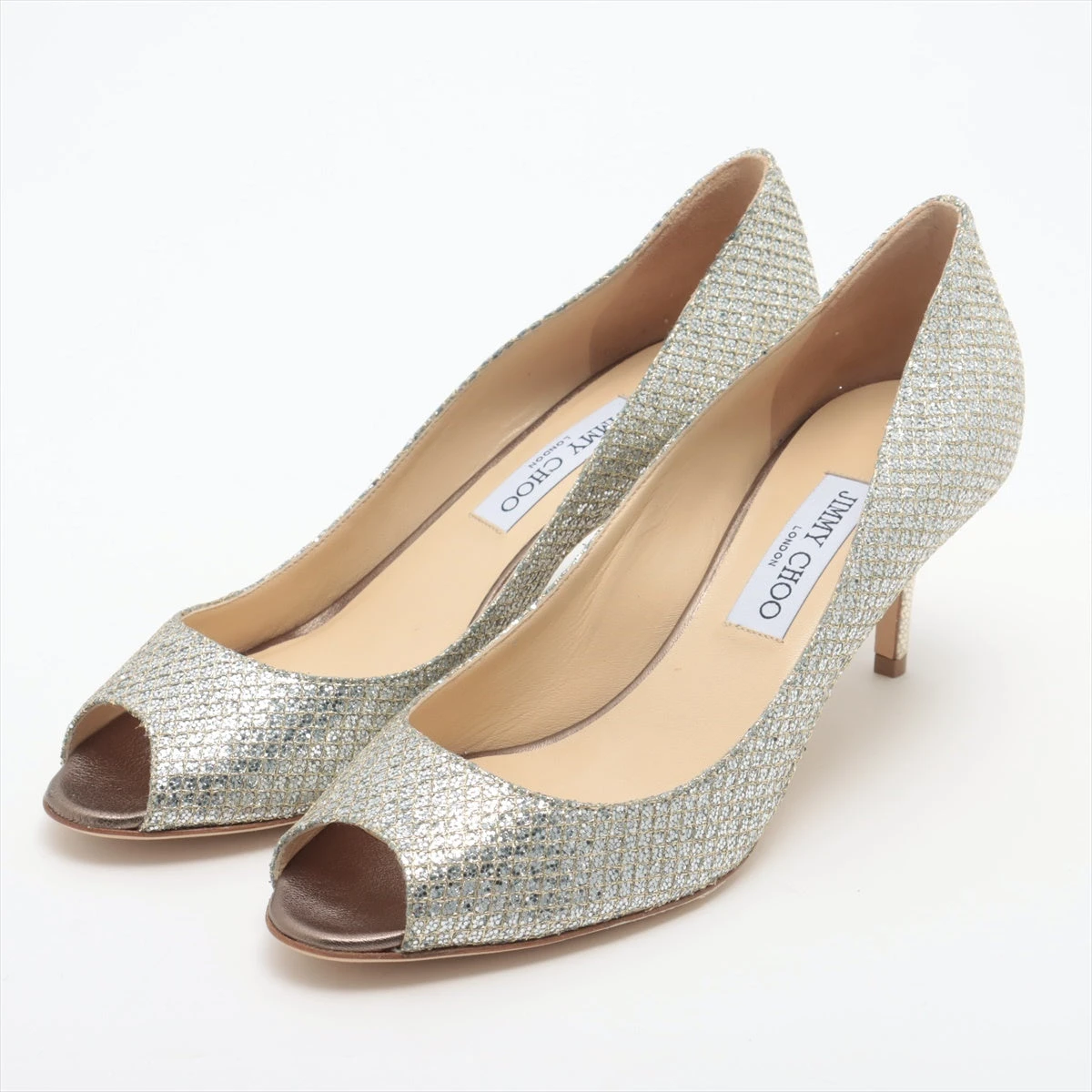 ジミーチュウ　オープントゥ　パンプス　グリッター　シルバー　JIMMY CHOO ジミーチュウ グリッター オープントゥパンプス 40 レディース