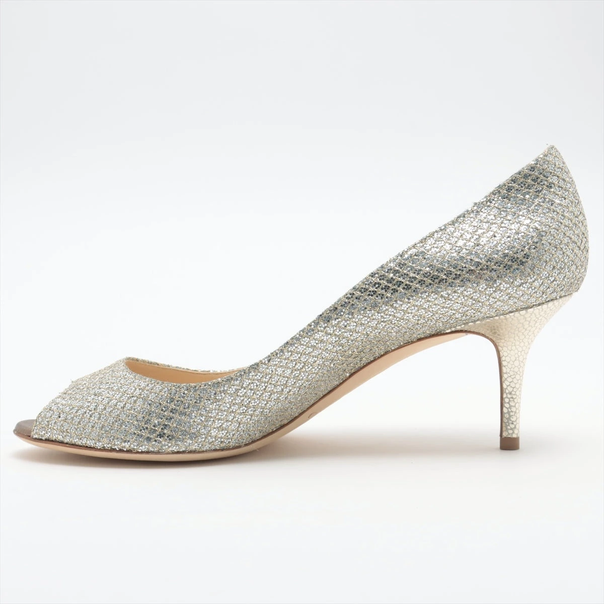 ジミーチュウ　オープントゥ　パンプス　グリッター　シルバー　JIMMY CHOO JIMMY CHOO 美品 ジミーチュウ ラメ グリッター オープントゥ
