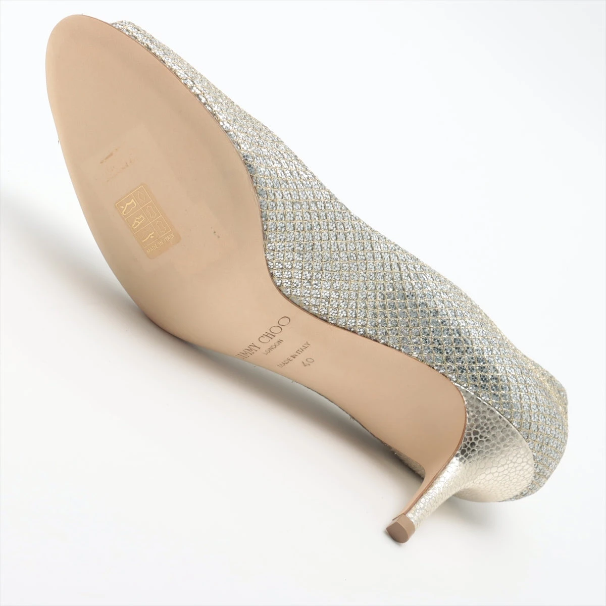 ジミーチュウ　オープントゥ　パンプス　グリッター　シルバー　JIMMY CHOO ジミーチュウ グリッター オープントゥパンプス 40 レディース