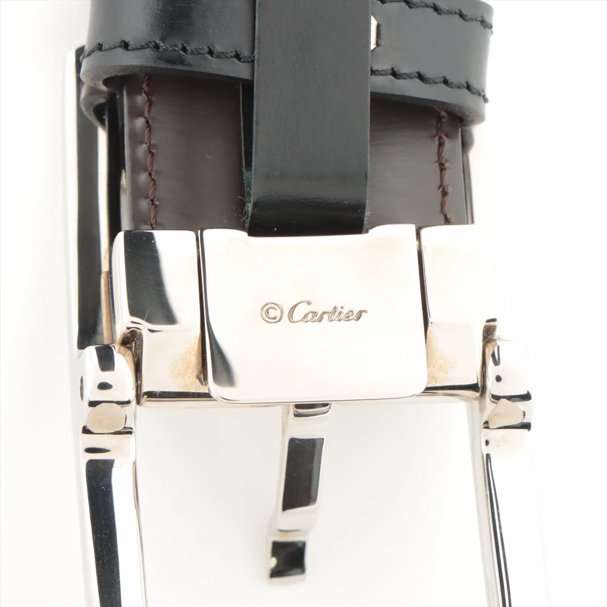 カルティエ　ブラックレザー ベルト シルバー金属バックル カルティエ タンク ベルト レザー×メタル ブラック×シルバー
