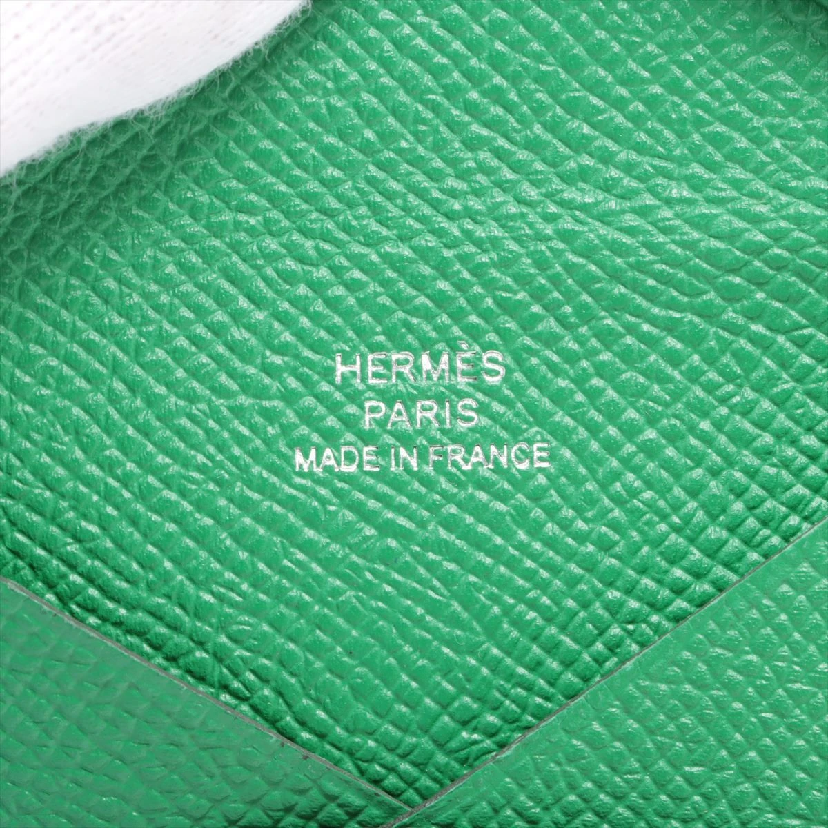 エルメス カルヴィ ヴォーエプソン カードケース グリーン シルバー